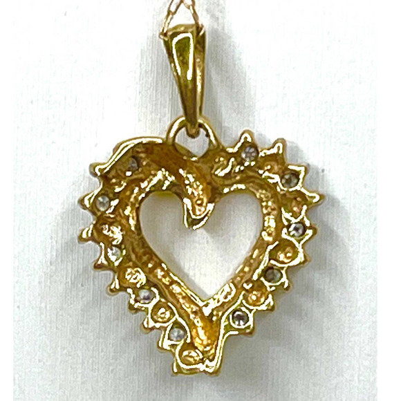 10k Yellow Gold Diamond Heart 18”Chain Necklace Pendant Fine Jewelry S11 - Picture 4 of 6